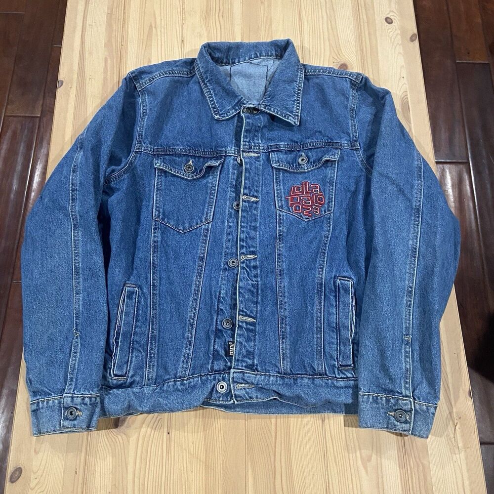 Strata Lolla Lollapalooza Jean Jacket Size Medium Denim Embroidered